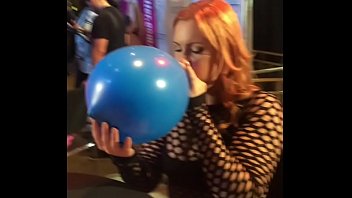 Edyn Blair blows up a giant balloon