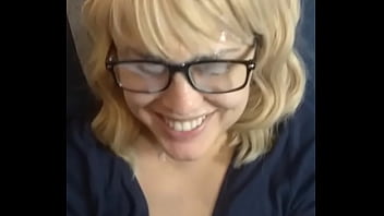 Just a facial - facial on cute wife, smiling, cum on glasses